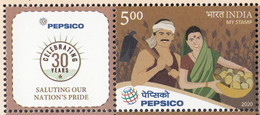 INDIA 2022 MY STAMP, 30 YEARS PEPSICO, Agricultural  Perseverance & Dedication  LIMITED  ISSUE, 1v  With Tab MNH(**) - Nuevos