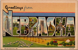 Nebraska Greetings From Nebraska Large Letter Linen 1951 Curteich - Other & Unclassified