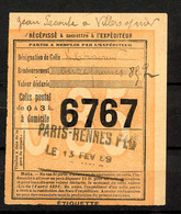 FR - COLIS - BULLETIN D'EXPEDITION RECEPISSE 1909    2 Scans - Autres & Non Classés