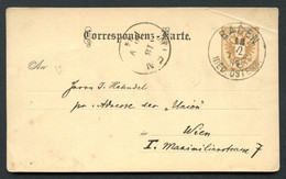 ÖSTERREICH Postkarte P43 Baden - Wien 1884 - Briefkaarten