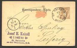 Postkarte P43 St. Valentin Westbahn - Leipzig 1889 - Briefkaarten