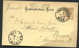 ÖSTERREICH Postkarte P43 Wien Landstraße - Bremen 1888 - Briefkaarten