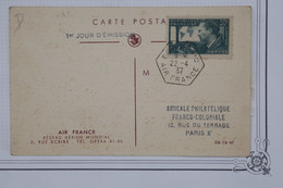 AU9 FRANCE BELLE CARTE FDC 1937 1ER JOUR EMISSION + AIR FRANCE +CACHET HEXAGONAL + AEROPHILATELIE +AFFRANCH. PLAISANT - 1927-1959 Covers & Documents