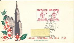 New Zealand FDC 29-9-1958 Nelson Cathedral City 1858 - 1958 In Pair With Cachet Sent To Sweden - Covers & Documents