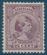 Pays BAS 1891 Effigie De La Reine Wilhelmine N°42a* 25c Violet, Bien Centré, Belle Dentelure, Frais TTB - Neufs