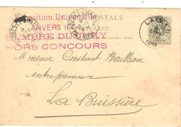 1811PR/ Entier CP 5c Lion Obl. Laeken C. Rouge Exposition Universelle Anvers 1894 Membre Du Jury Hors Concours - 1894 – Anvers (Belgique)