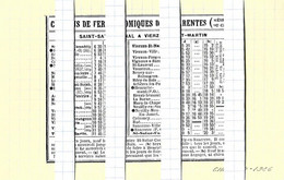 18 Cher - Horaires Trains Chemins Fer économiques Des Charentes - Saint Satur Canal à Vierzon Saint Martin  - Chaix - - Europe