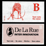 Test Note "DE LA RUE  Wz: B = Giraffe, Beids. Druck, RRRRR, UNC - Sonstige – Europa