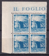 ITALIE - 1945 - YVERT N°501 BLOC De 4 ! ** MNH - COTE = 2160+ EUR. - Ungebraucht