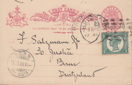 1899. QUEENSLAND AUSTRALIA  POST CARD ONE PENNY VICTORIA QUEENSLAND + ½ PENNY To Bern, Schweiz Cancelled B... - JF430284 - Storia Postale