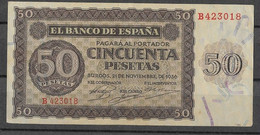 ESPAÑA. EDIFIL 420a  50 PTAS 21 NOVIEMBRE 1936 SERIE B CONSERVACIÓN MBC+ - 50 Peseten