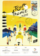 ANDORRA.Tour De France En Andorre 11 - 12 13 Juillet 2021.Official Leaflet With Andorra Cyclism Stamp Postmarked Andorra - Covers & Documents