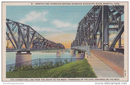 Tennessee Memphis Memphis And Harrahan Bridges Spanning Mississippi River 1945 Curteich - Memphis