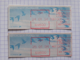 Bron 69500 - 24 & 25-01-94 - G03 PC69029 Tarif 4.40 (2 Vignettes 1 Sans H De Levée) - Impression Décalée Vers La Droite - 1990 Type « Oiseaux De Jubert »