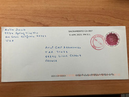 Lettre Des états Unis Pour La France USA Cover Stamps Timbre Sacramento Red Oblitération Elk Grove 5/04/2021 Pink Flower - Briefe U. Dokumente