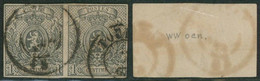 Petit Lion - N°22 En Paire Obl Double Cercle Partielle "Tournay". - 1866-1867 Petit Lion (Kleiner Löwe)
