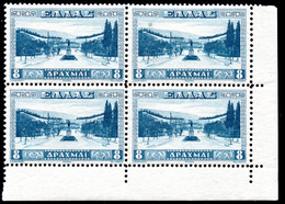 817.GREECE.1934 STADIUM ,SC.381,MICHEL 372,HELLAS 526 . CORNER BLOCK OF 4.  3 MNH,1 MH - Unused Stamps