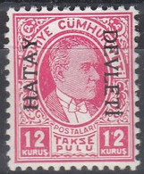 1939 TURKEY HATAY ALEXANDRETTE ISSUE POSTAGE DUE STAMP 12kr RR MNH - 1934-39 Sandjak D'Alexandrette & Hatay