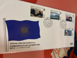 Hong Kong Stamp FDC Cover 1983 Commonwealth Day Map Elizabeth Ship - Ganzsachen