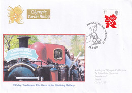 United Kingdom UK 2012 Cover: Olympic Games London Torch Relay; Torchbearer Elin Owen; FFestiong Railway Bangor - Summer 2028: Los Angeles