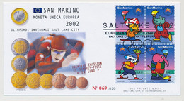 SAINT MARIN - Jeux Olympiques Salt Lake City 2002 - 1ere émission En Euros - Lettres & Documents