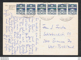 DENMARK: 1975 ILLUSTRATED  POSTCARD  WITH 20 Ore COUPLE + STRIP 4 (564) TO GERMANY - Storia Postale