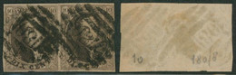 Médaillon - N°10 En Paire Margée Obl P180 Gouy-Lez-Piéton (8 Barres) - 1858-1862 Medaillen (9/12)