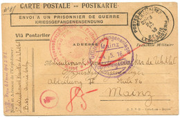 SIMPLE CERCLE BILINGUE POSTES MILITAIRES BELGIQUE SUR CARTE EN FRANCHISE POUR KEUCHER DE WATLET A MAYENCE, 1916 - Belgisch Leger