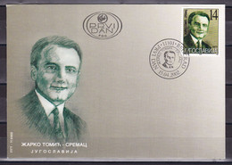 Yugoslavia 2002 Zarko Tomic Sremac Famous People FDC - Covers & Documents