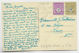 ARC TRIOMPHE 3FR+50C CARTE ANNECY RP 23.VI.1947 AU TARIF - 1944-45 Arco Di Trionfo