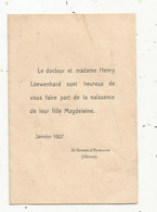 FAIRE PART DE NAISSANCE ,Magdeleine , Janvier 1907 ,Saint Genest D'Ambierre ,Vienne - Birth & Baptism