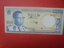 Ex-CONGO BELGE 1000 FRANCS 1964 Annulé-5 Etoiles Circuler (L.1) - Collezioni