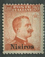 EGEO NISIRO 1917  20 C. SASSONE N. 9 ** MNH - Egée (Nisiro)