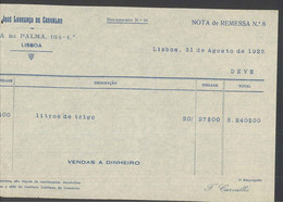 Receipt - Recibo * Portugal * Rua Da Palma Lisboa * 1925 *José Lourenço De Carvalho - Portugal