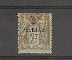Maroc -2 F Surch.2 Pesetas (1899) N°13 Signé Brun - Unused Stamps