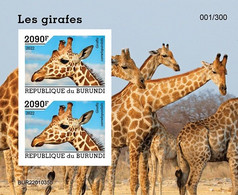 Burundi 2022, Animals, Giraffes V, Block IMPERFORATED - Unused Stamps