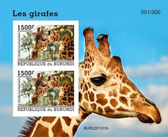 Burundi 2022, Animals, Giraffes III, Block IMPERFORATED - Ongebruikt