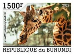 Burundi 2022, Animals, Giraffes III, 1val IMPERFORATED - Ongebruikt