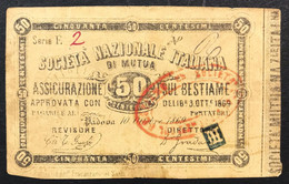 50 CENTESIMI SOC. NAZ. ITALIANA ASSICURAZIONE SUL BESTIAME PADOVA 03/10/1869 BIGLIETTO FIDUCIARIO LOTTO.2642 - Autres & Non Classés