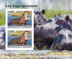 Burundi 2022, Animals, Hippo III, Block IMPERFORATED - Nuevos