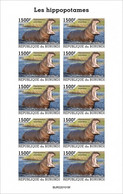 Burundi 2022, Animals, Hippo III, Sheetlet IMPERFORATED - Ungebraucht