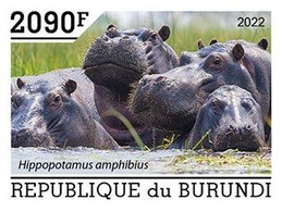 Burundi 2022, Animals, Hippo V, 1val IMPERFORATED - Ongebruikt