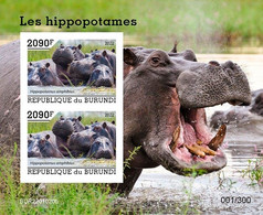 Burundi 2022, Animals, Hippo V, Block IMPERFORATED - Unused Stamps