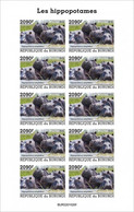 Burundi 2022, Animals, Hippo V, Sheetlet IMPERFORATED - Ongebruikt