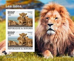 Burundi 2022, Animals, Lion IV, Block IMPERFORATED - Neufs