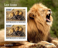 Burundi 2022, Animals, Lions V, Block IMPERFORATED - Unused Stamps