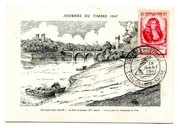 RC 22914 FRANCE 1947 JOURNÉE DU TIMBRE LOUVOIS CHALON SUR SAONE CARTE MAXIMUM 1er JOUR - 1940-1949