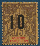 France Colonies St Pierre & Miquelon N°103A* 10c Sur 75c Variété " Chiffres Espacés " Signé Calves - Unused Stamps