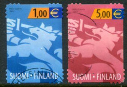 FINLAND 2002 Lion Definitive 1 €, 5 € Used. Michel  1607-08 - Oblitérés