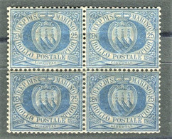 SAN MARINO 1894 CIFRA 25 C. QUARTINA ** MNH CENTRATA - Ungebraucht